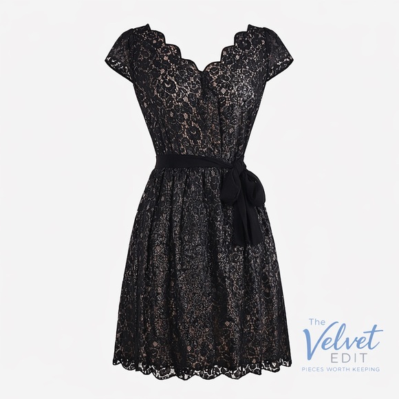 Elle Dresses & Skirts - Elle Black Lace Fit & Flare Dress Size 4 | Scalloped Hem Cocktail Party